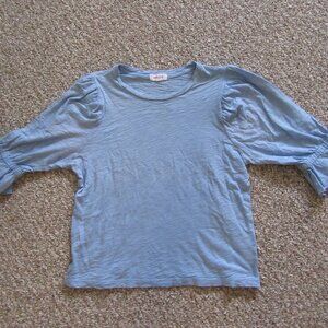 Goldie Blue Pima Cotton Puff Sleeve Raw Hem Tee Shirt Size Small